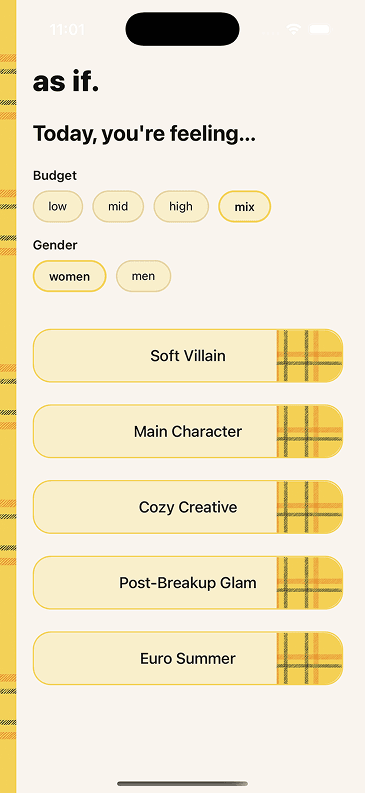 As If vibe selection screen