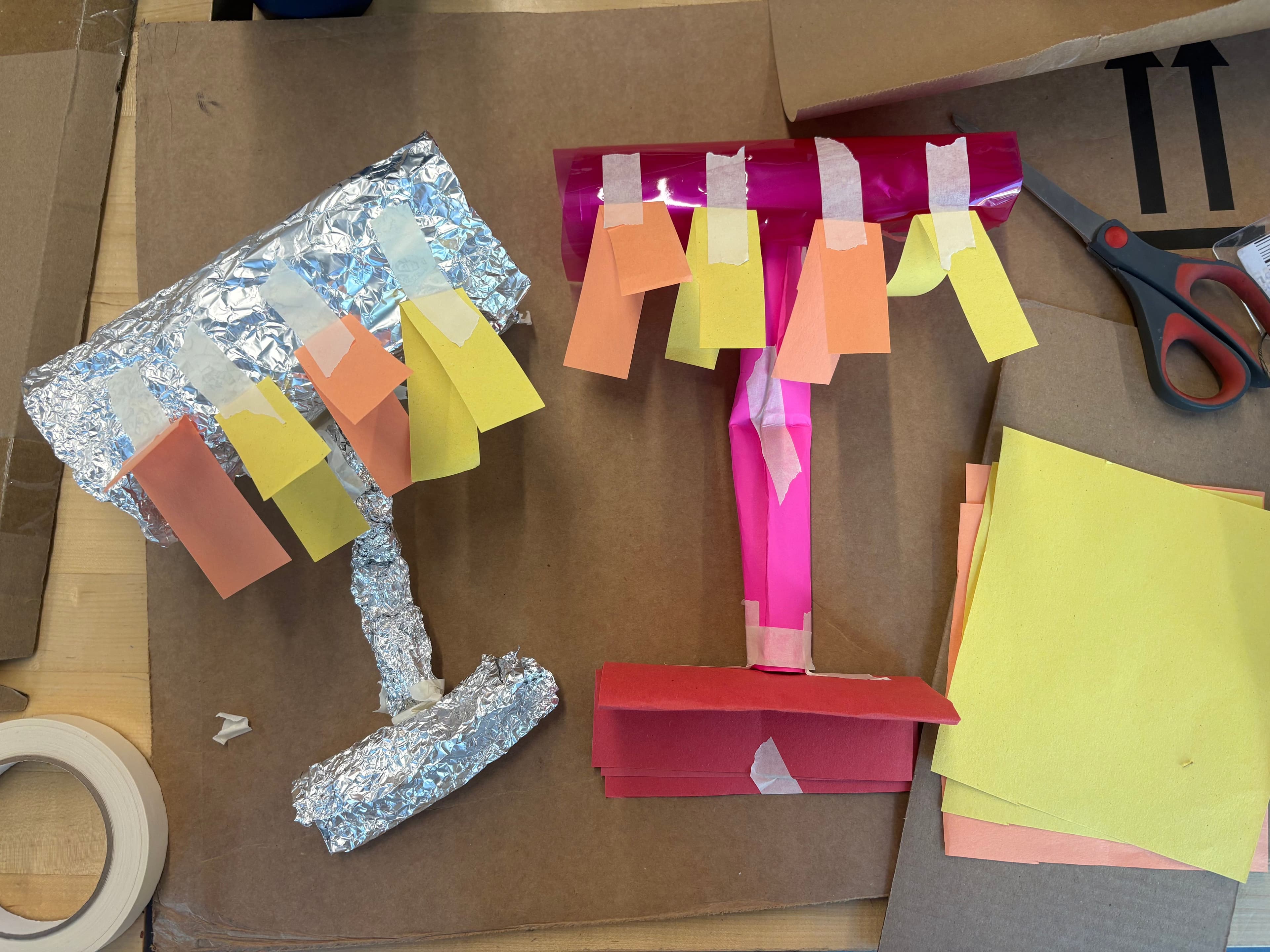 Aluminum foil sketch model exploring Fermata lamp proportions