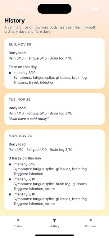Immune Forecast History screen