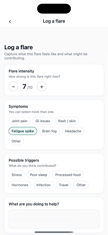 Early Immune Forecast flare logging interface
