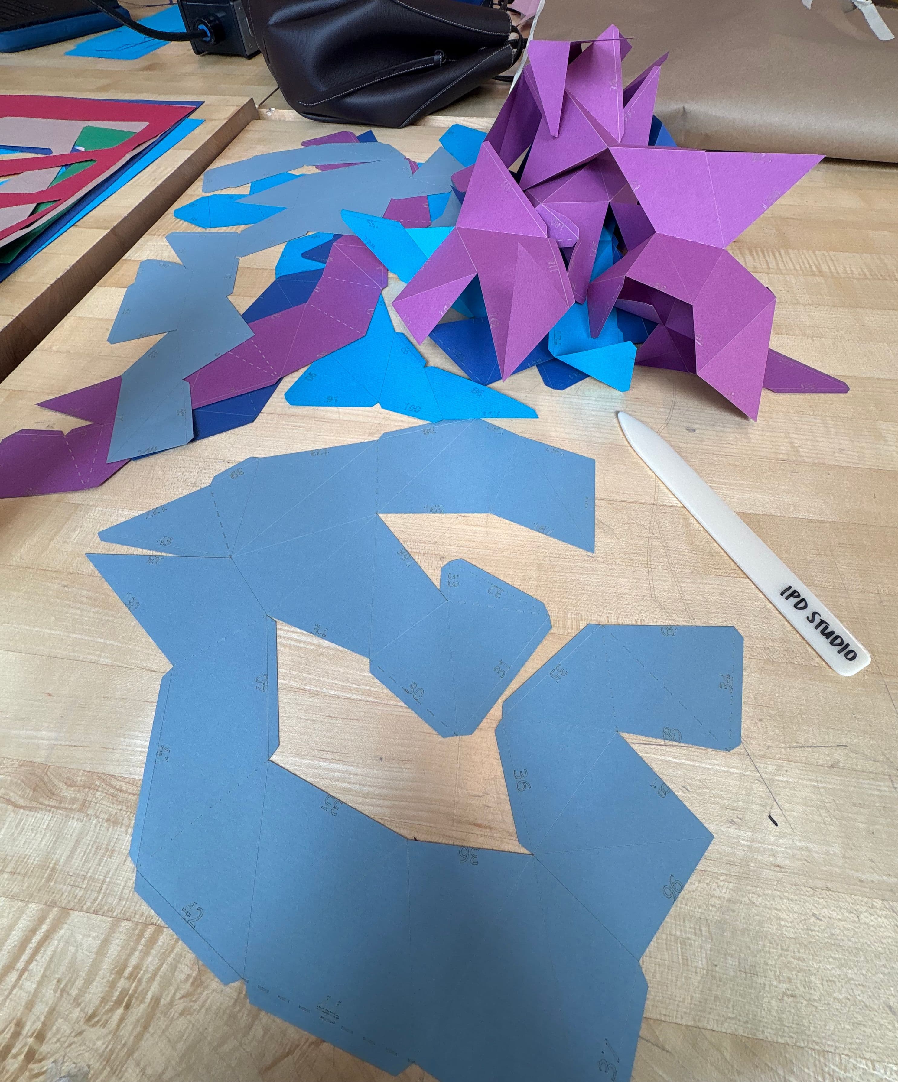 Printed Pepakura nets laid flat before scoring and folding